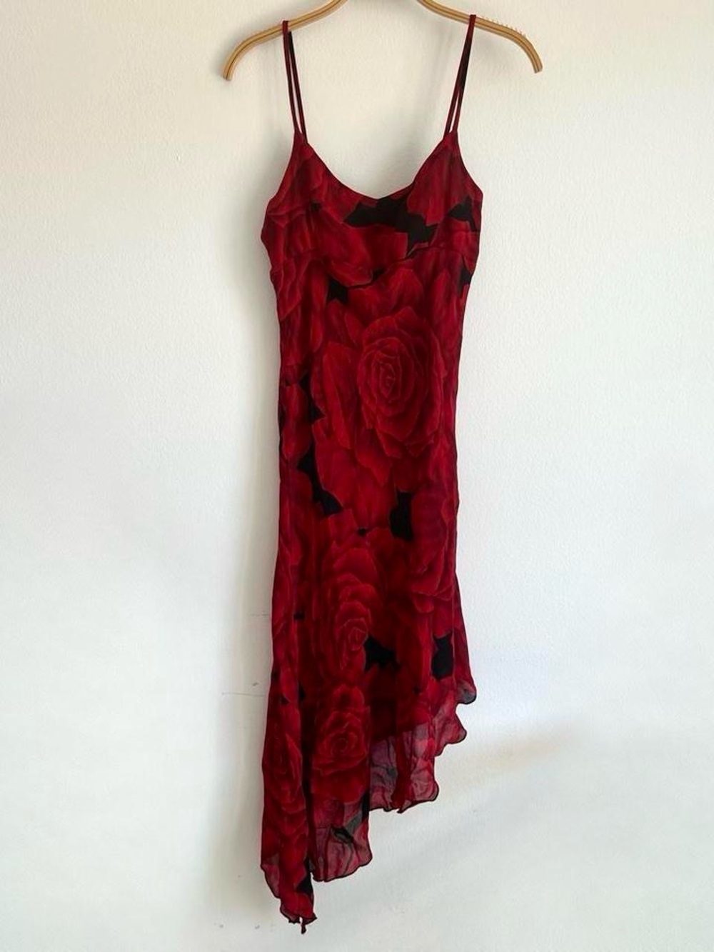 Vintage Y2K Pimkie Dress Asymmetrical
Midi Rose Flamenco Red Black Whimsigoth